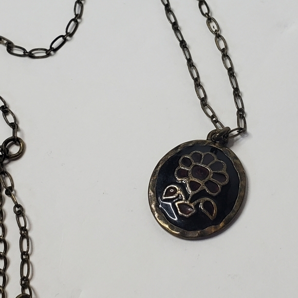 XC Floral Pendant Necklace Brass Toned - Picture 2 of 6